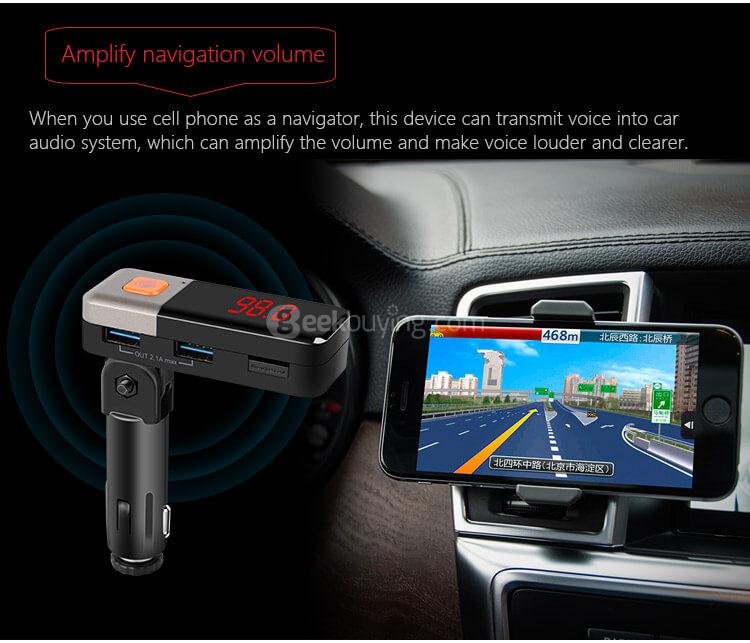 BC11 Dual USB Car Charger Wireless Bluetooth Connection MP3 Player Voltage Detection LED Display - Black + Silver