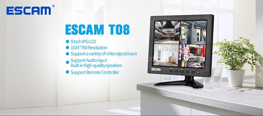 ESCAM T08 8 Inch TFT LCD 1024x768 Monitor with VGA HDMI AV BNC USB for PC CCTV Security Camera