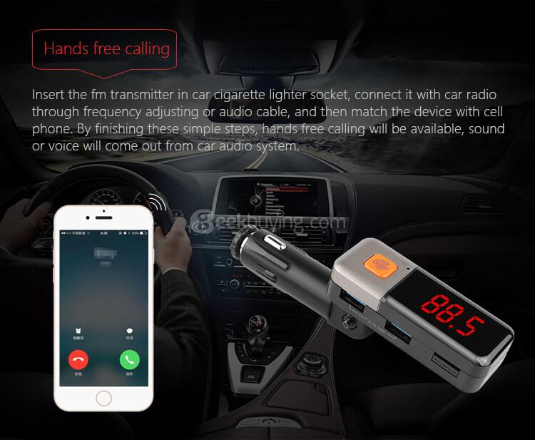BC11 Dual USB Car Charger Wireless Bluetooth Connection MP3 Player Voltage Detection LED Display - Black + Silver