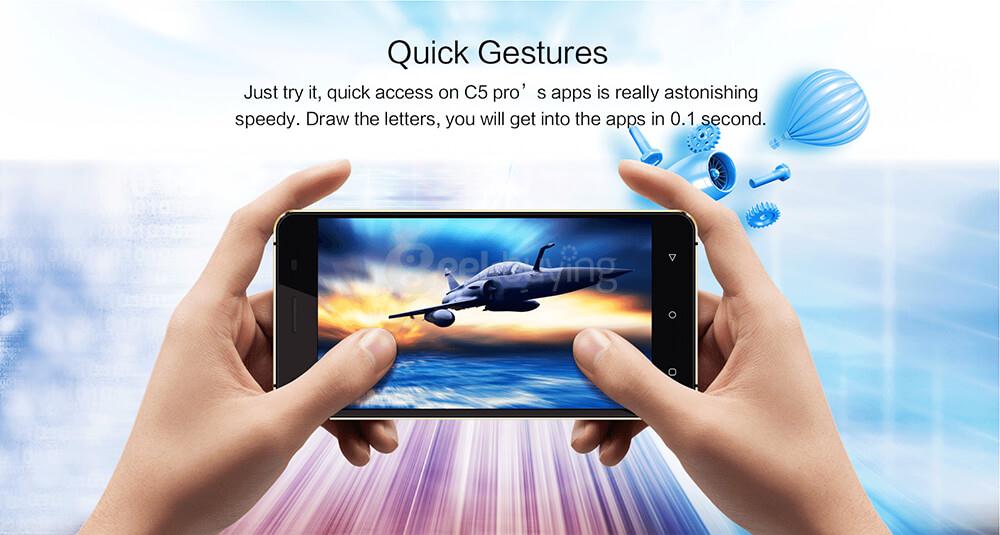 [HK Stock]OUKITEL C5 Pro 5.0 Inch HD Screen 2GB RAM 16GB ROM 5.0MP Cam MT6737 Quad core Android 6.0 4G LTE Smartphone 2000mAh Quick Gestures - Black