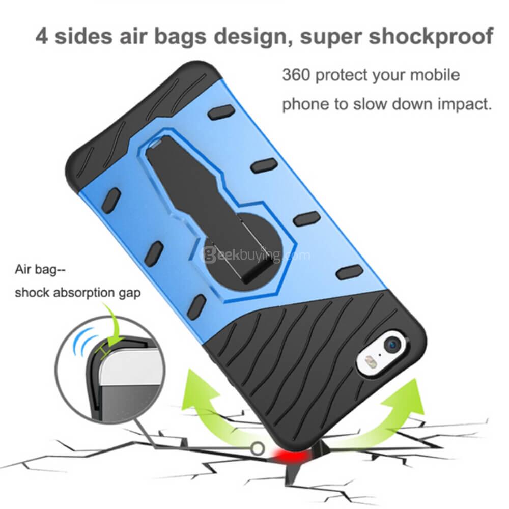 Armour Series Protective Phone Case 360 Degree Rotating Bracket Stand Cover Screen Protector For iPhone5/5S/5SE  - Black