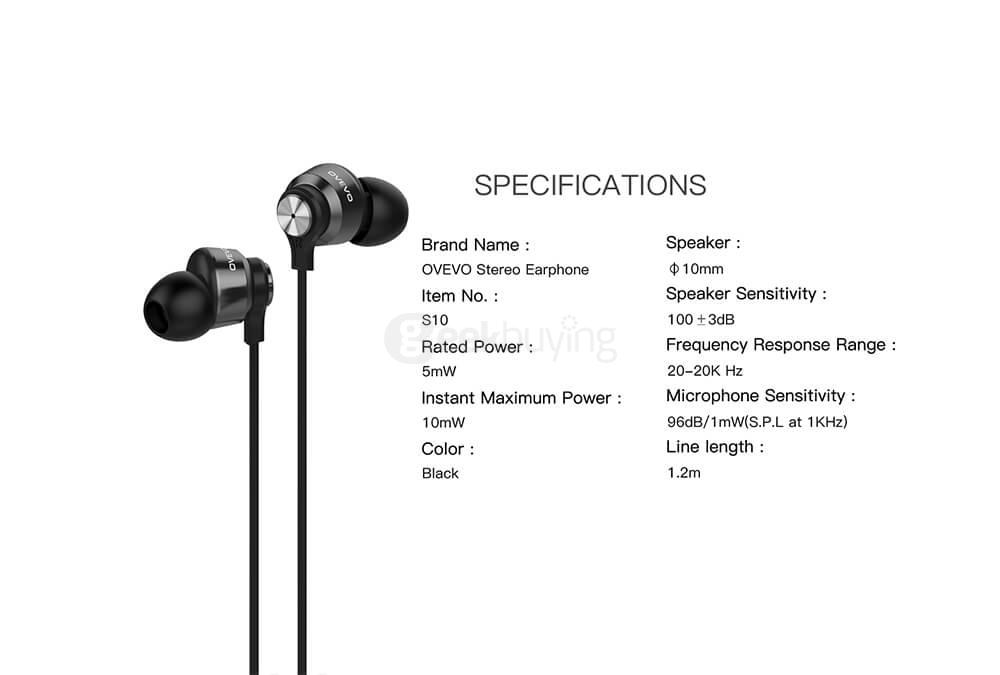 OVEVO S10 Wired In-ear Earphones - Black