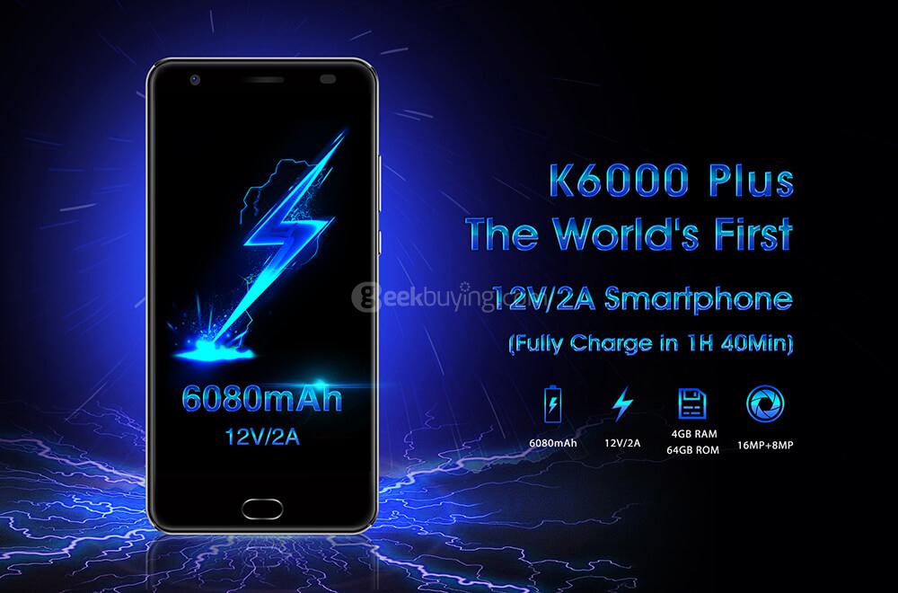 [HK Stock]OUKITEL K6000 PLUS 5.5 Inch FHD 2.5D Asahi Glass Screen 4GB RAM 64GB ROM 16MP Cam MT6750T Octa Core 4G LTE Android 7.0 Smartphone Touch ID 6080mAh Big Battery HiFi  - Gray