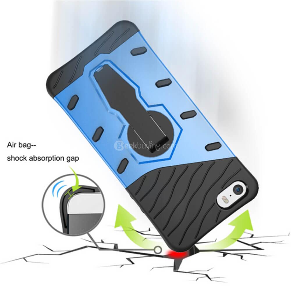 Armour Series Protective Phone Case 360 Degree Rotating Bracket Stand Cover Screen Protector For iPhone5/5S/5SE  - Black