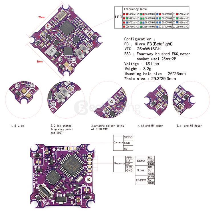 Kingkong Micro F3 Betaflight Brush Flight Controller with 25MW 16CH VTX Brushed ESC
