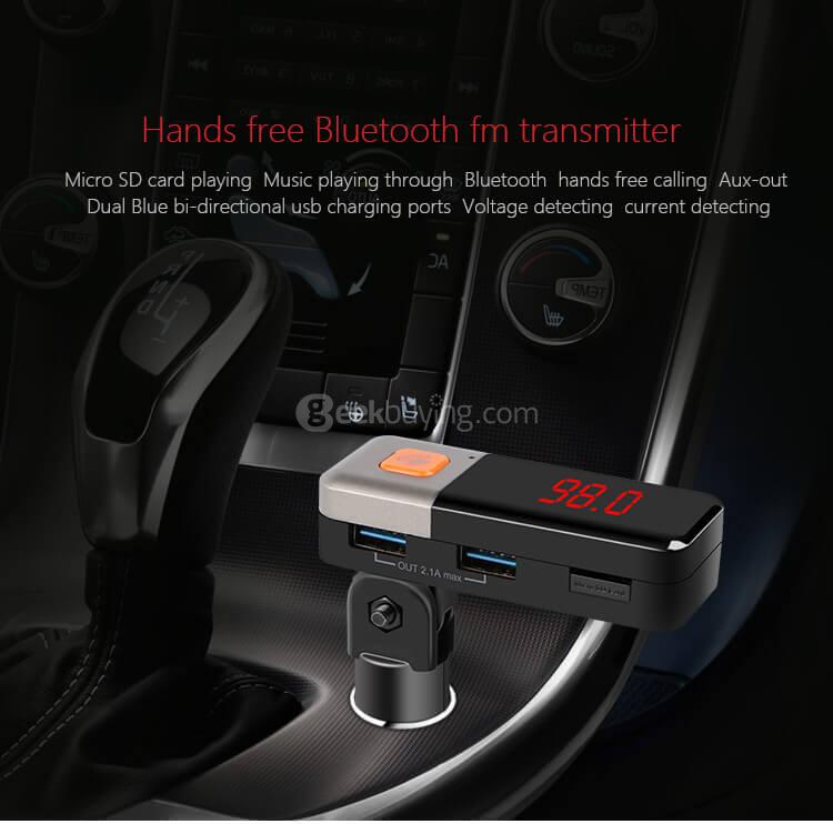 BC11 Dual USB Car Charger Wireless Bluetooth Connection MP3 Player Voltage Detection LED Display - Black + Silver