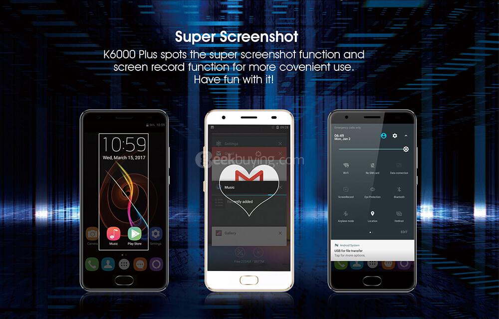 [HK Stock]OUKITEL K6000 PLUS 5.5 Inch FHD 2.5D Asahi Glass Screen 4GB RAM 64GB ROM 16MP Cam MT6750T Octa Core 4G LTE Android 7.0 Smartphone Touch ID 6080mAh Big Battery HiFi  - Gray