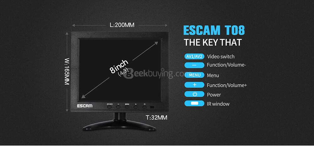 ESCAM T08 8 Inch TFT LCD 1024x768 Monitor with VGA HDMI AV BNC USB for PC CCTV Security Camera