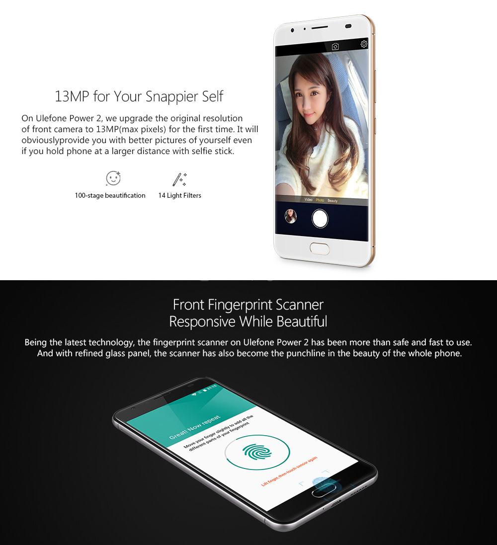 [HK Stock]Ulefone Power 2 5.5 Inch FHD Screen 4GB RAM 64GB ROM 13MP Cam MT6750T Octa Core 4G LTE Android 7.0 Smartphone Touch ID 6050mah Big Battery VoLTE - Gray