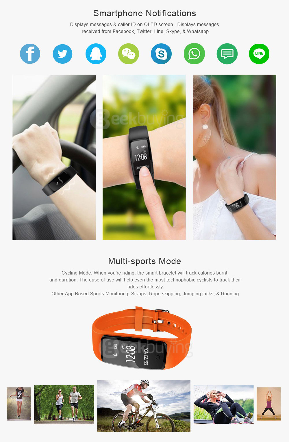Makibes S1 Bluetooth 4.0 Heart Rate Monitor Smartband Call Reminder Remote Camera Fitness Tracker OLED Display For Android iOS - Black