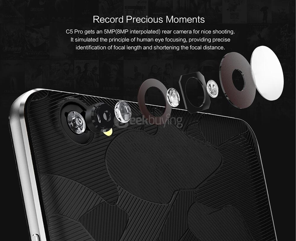 [HK Stock]OUKITEL C5 Pro 5.0 Inch HD Screen 2GB RAM 16GB ROM 5.0MP Cam MT6737 Quad core Android 6.0 4G LTE Smartphone 2000mAh Quick Gestures - Black