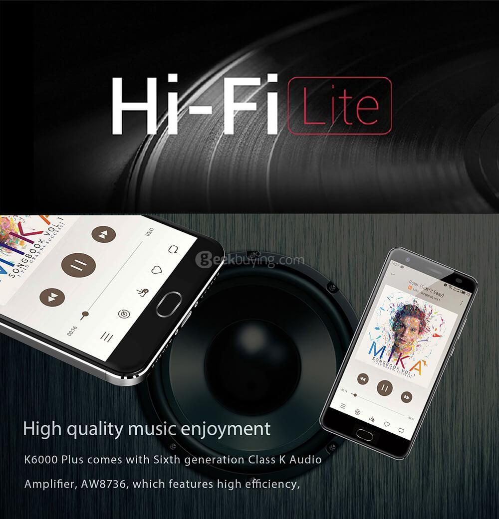 [HK Stock]OUKITEL K6000 PLUS 5.5 Inch FHD 2.5D Asahi Glass Screen 4GB RAM 64GB ROM 16MP Cam MT6750T Octa Core 4G LTE Android 7.0 Smartphone Touch ID 6080mAh Big Battery HiFi - Gold