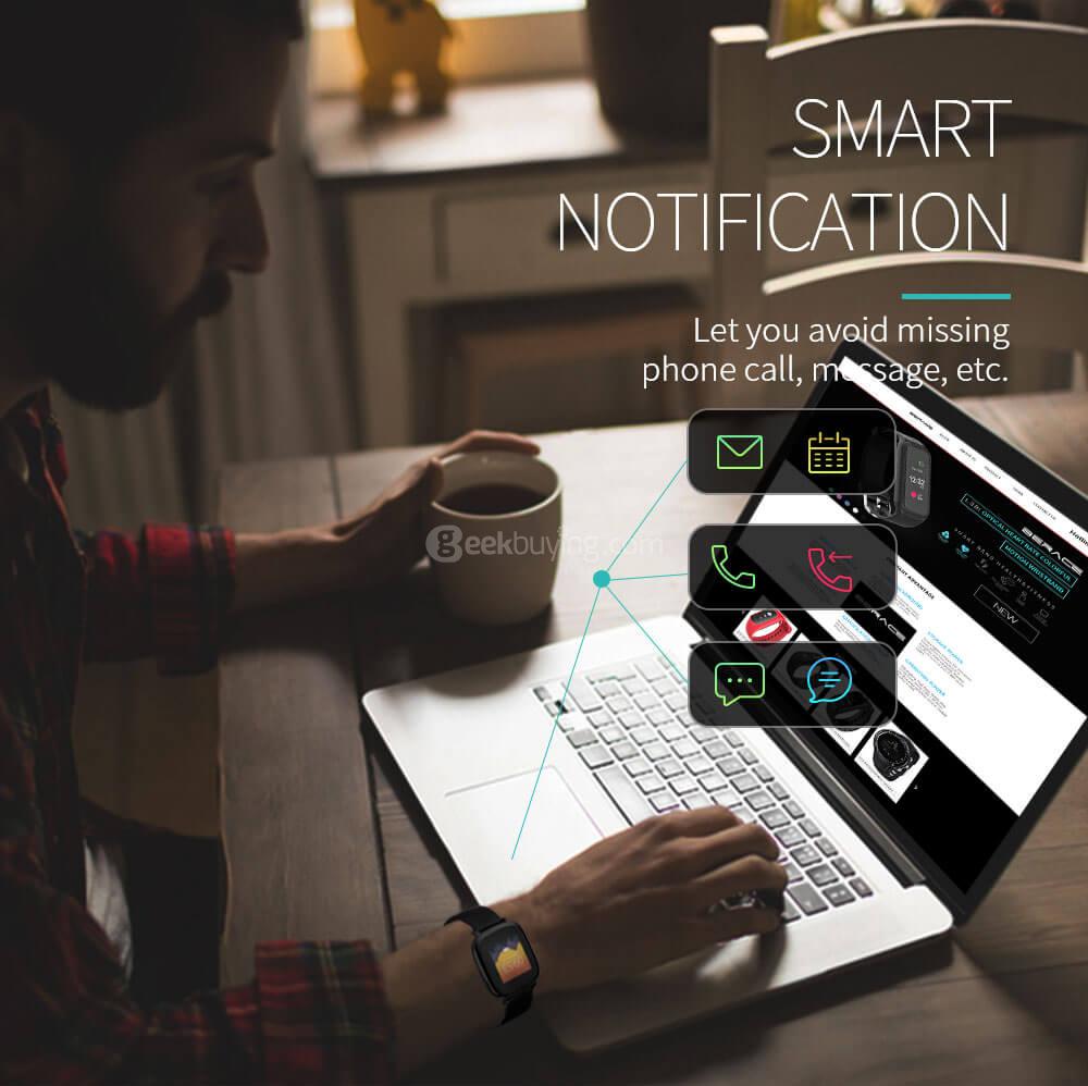 Makibes 42A Smartband Dynamic Heart Rate Monitor IP65 Water Resistant Call Reminder Full color TFT-LCD Screen Bluetooth Compatible with IOS Android - Black