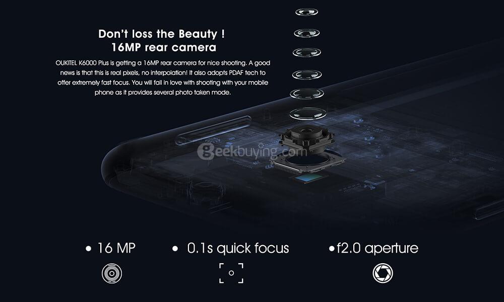 [HK Stock]OUKITEL K6000 PLUS 5.5 Inch FHD 2.5D Asahi Glass Screen 4GB RAM 64GB ROM 16MP Cam MT6750T Octa Core 4G LTE Android 7.0 Smartphone Touch ID 6080mAh Big Battery HiFi - Gold