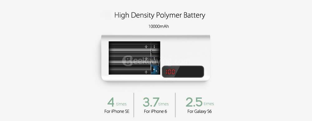 Original Teclast T100CE 10000mAh Power Bank 8 Pin and Micro USB Dual Input Intelligent Digital Display for Smart Phone - White