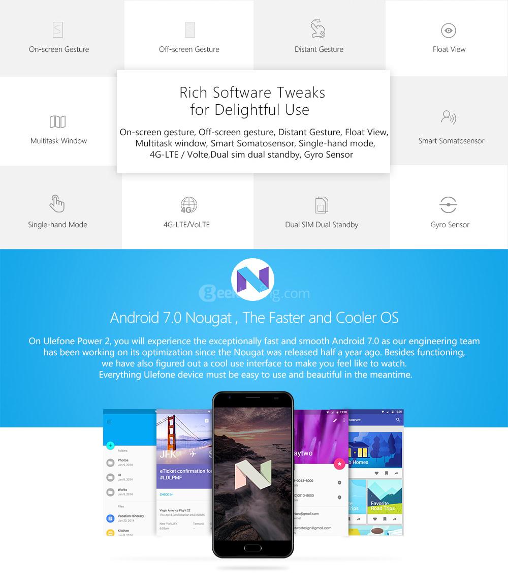 [HK Stock]Ulefone Power 2 5.5 Inch FHD Screen 4GB RAM 64GB ROM 13MP Cam MT6750T Octa Core 4G LTE Android 7.0 Smartphone Touch ID 6050mah Big Battery VoLTE - Black