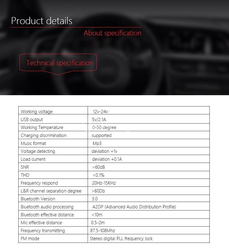 BC11 Dual USB Car Charger Wireless Bluetooth Connection MP3 Player Voltage Detection LED Display - Black + Silver