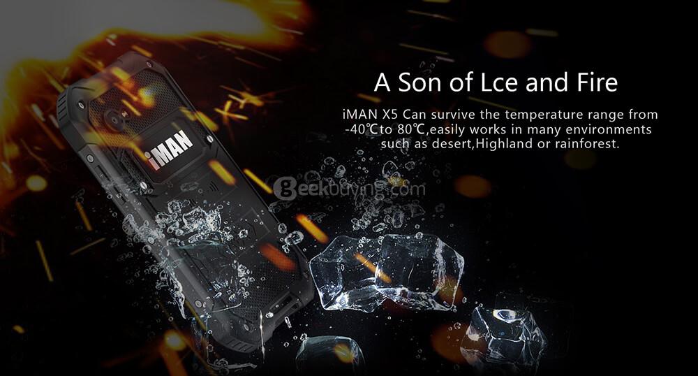 IMAN X5 IP67 Waterproof 4.5 Inch 8GB ROM 5.0MP Cam MT6580 Quad Core 1.3GHz Android 5.1 Rugged Smartphone 3000mAh- Black