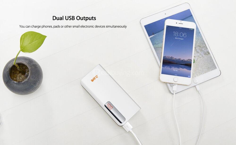 Original Teclast T100CE 10000mAh Power Bank 8 Pin and Micro USB Dual Input Intelligent Digital Display for Smart Phone - White
