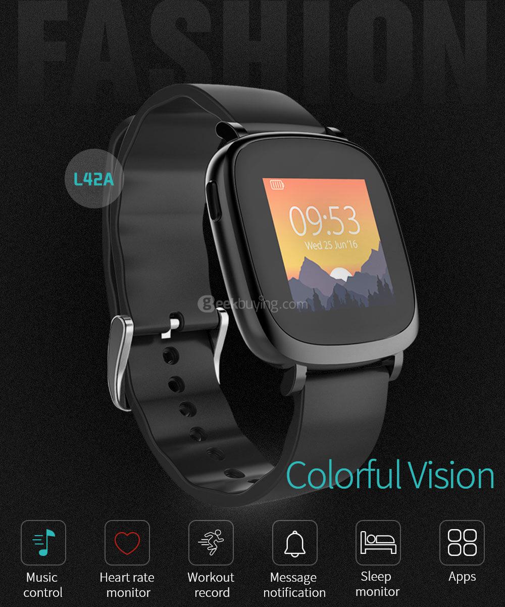 Makibes 42A Smartband Dynamic Heart Rate Monitor IP65 Water Resistant Call Reminder Full color TFT-LCD Screen Bluetooth Compatible with IOS Android - Black