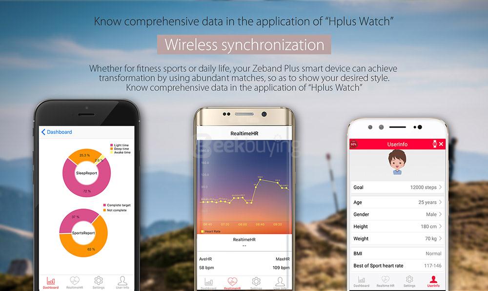 Zeblaze Zeband Plus Smart Bracelet Dynamic Heart Rate Monitor IP67 Water Resistant Swimming Mode Pedometer Sleep Tracker Compatible with iOS/Android - Blue