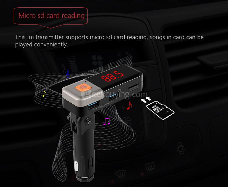 BC11 Dual USB Car Charger Wireless Bluetooth Connection MP3 Player Voltage Detection LED Display - Black + Silver