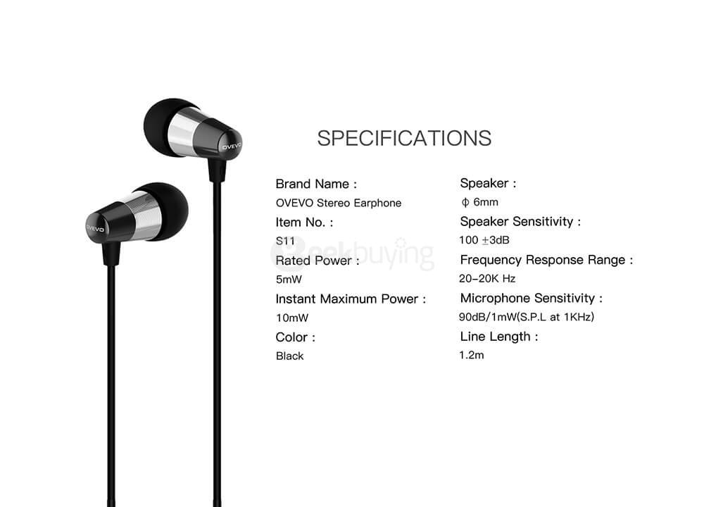 OVEVO S11 Wired In-ear Earphones - Black