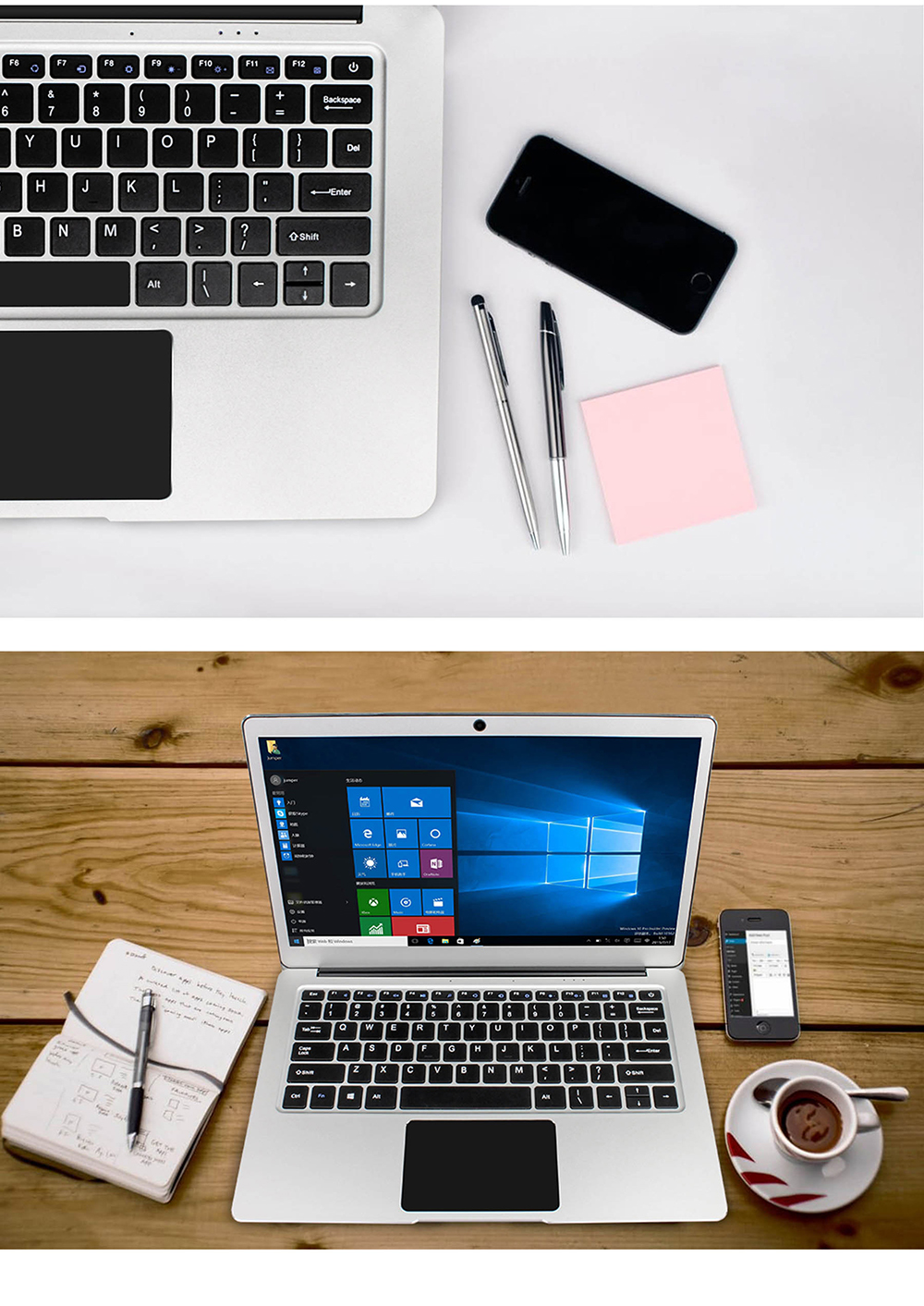 Jumper EZbook 3 Pro 13.3 Inch Laptop Intel Apollo Lake N3450 Quad Core 2.2GHz 6GB DDR3 64GB SSD Windows 10 Home OS 1080P FHD IPS Display - Silver