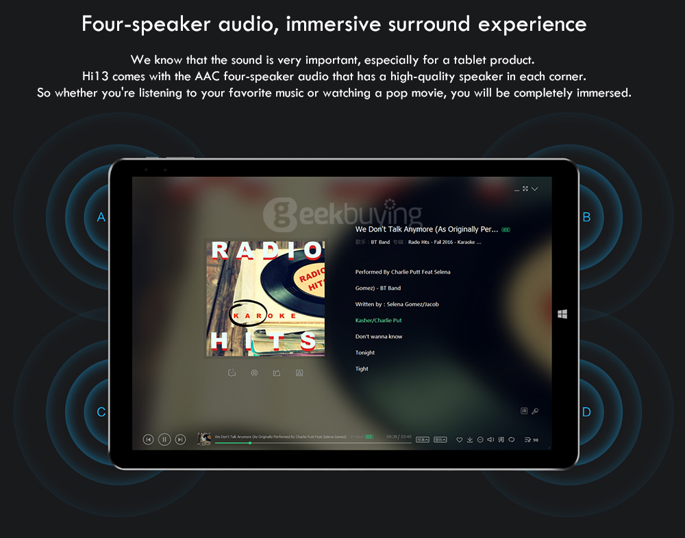 Chuwi Hi13 13.5 Inch 2 In 1 Tablet with 3K IPS Touch Display Intel Apollo Lake N3450 4GB/64GB 2MP Front Camera 5MP Rear Camera Dual Band WiFi Bluetooth Type C