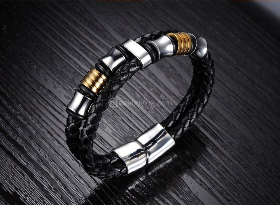 OPK PH887 Double Layer Handmade Leather Weaved Bracelet for Man Length 22CM