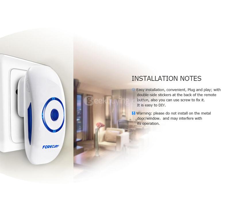 Forecum 8 Doorbell 36 Songs Waterresistant Wireless Remote Control with One Receiver Doorbell 300M