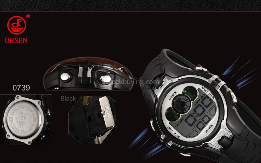 Ohsen 0739 LED Digital Alarm Water Resistance Children Students Sport Watch -Orange