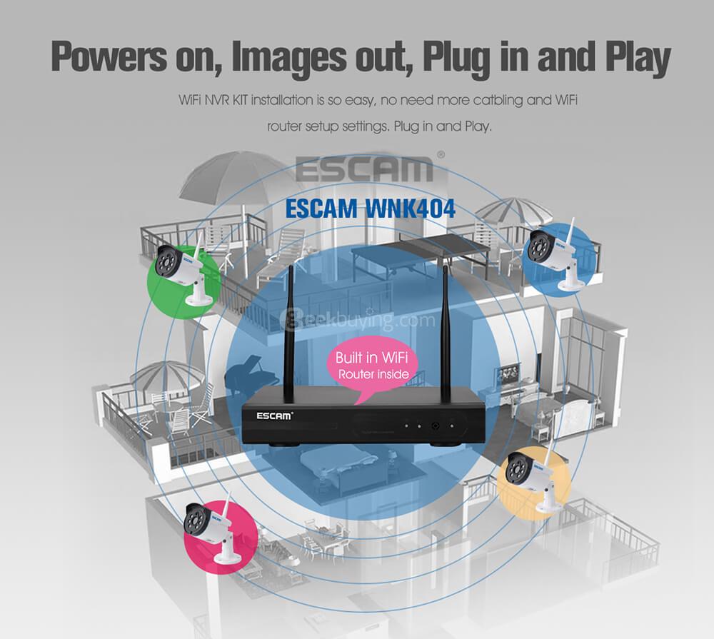 ESCAM WNK404 4CH WiFi IP Cameras and 1CH WiFi NVR 720P Wireless NVR Kit