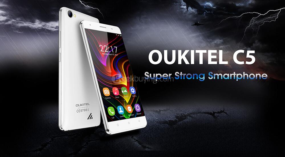 [HK Stock]Oukitel C5 5.0 Inch Smartphone HD Screen 2GB RAM 16GB ROM MTK6580 Quad Core 5.0MP Cam Android 7.0 OTA - Gold
