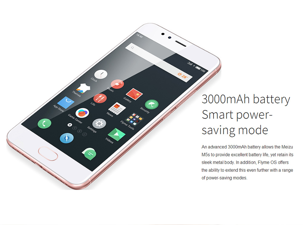 MEIZU M5S 5.2 Inch 3GB RAM 32GB ROM 5.0MP+13.0MP Cam MT6753 Octa Core 1.3GHz 4G LTE Flyme 5 Smartphone Quik Charge Metal Body Touch ID - Silver