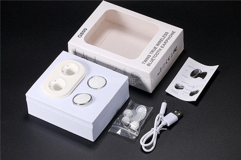 Q800 In-ear Stereo Wireless Bluetooth Earphone Headphone Left and Right Channel - White