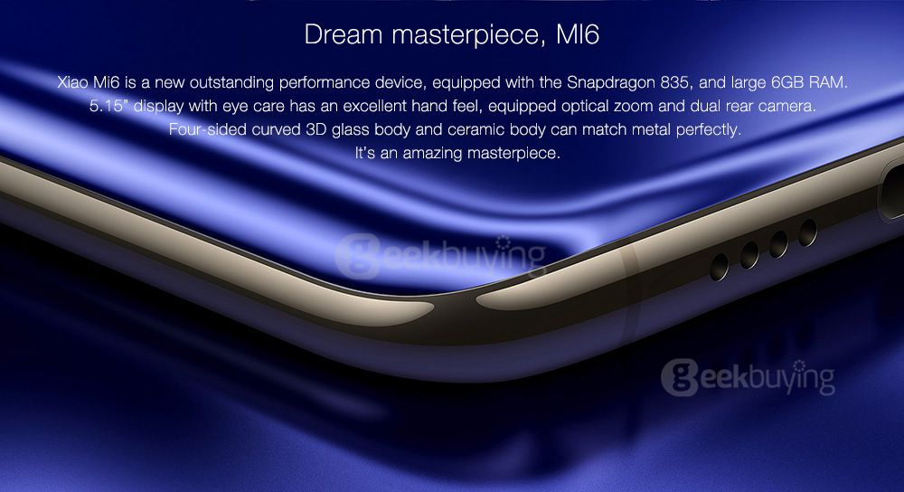 Xiaomi Mi6 5.15 Inch 4G LTE Smartphone 6GB 64GB Snapdragon 835 12.0MP Cam Android 7.1 NFC Dual Rear Cam Four-sided Curved 3D Glass Body  - Black