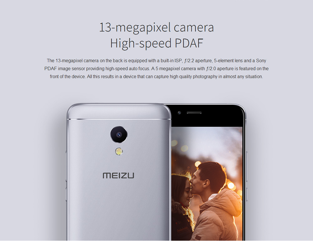 MEIZU M5S 5.2 Inch 3GB RAM 32GB ROM 5.0MP+13.0MP Cam MT6753 Octa Core 1.3GHz 4G LTE Flyme 5 Smartphone Quik Charge Metal Body Touch ID - Silver