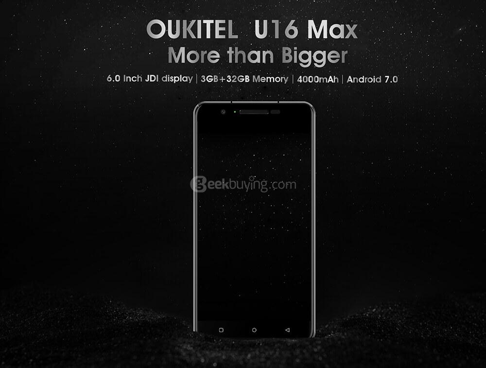 [HK Stock]Oukitel U16 MAX 6.0 Inch HD 2.5D Screen 3GB RAM 32GB ROM 13.0MP Cam MTK6753 Octa Core 1.3GHz Android 7.0 Smartphone Touch ID Metal Body 4000mAh - Gray