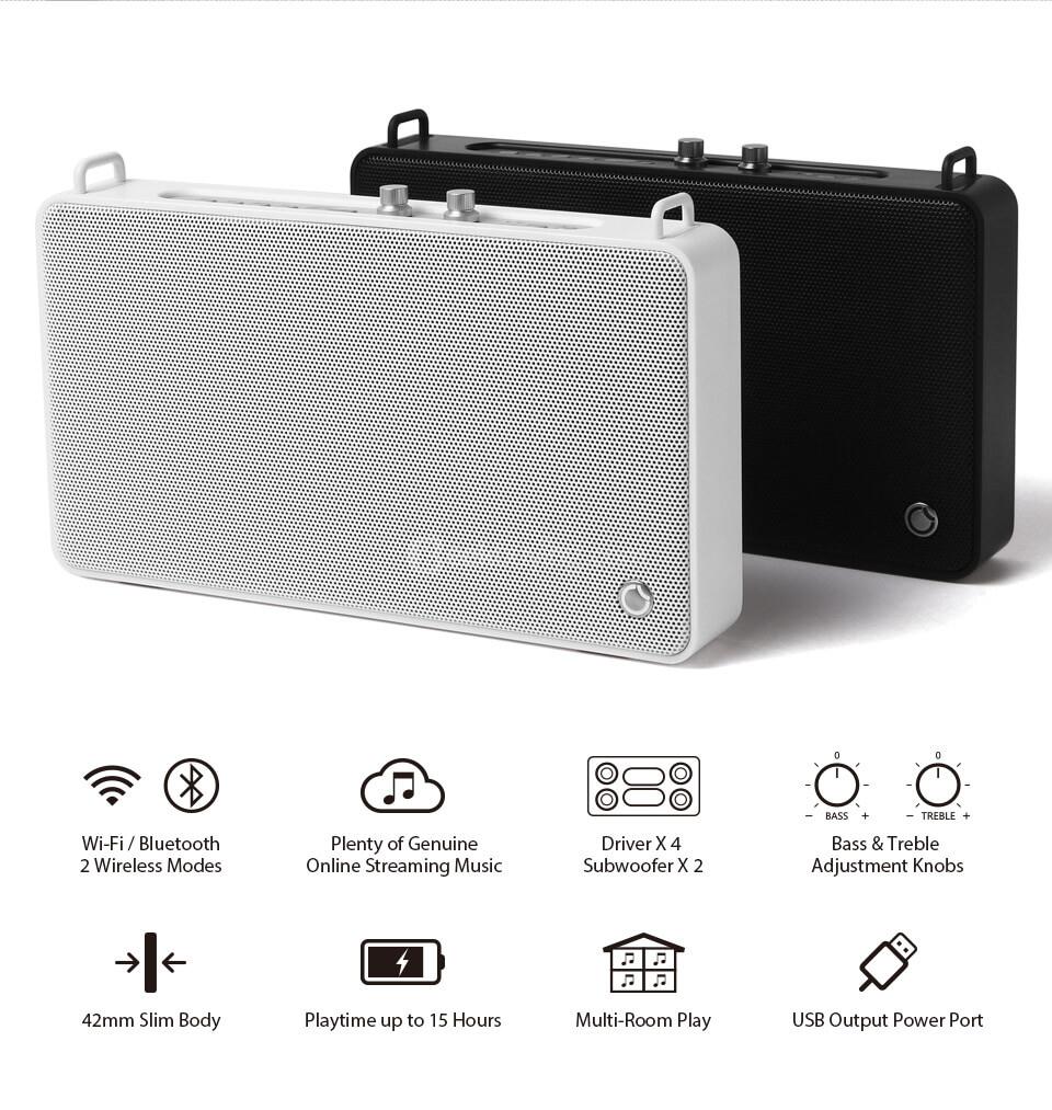 GGMM E5-100 Wireless Bluetooth 4.0 WiFi Stereo Sound Portable Smart Speaker - Black