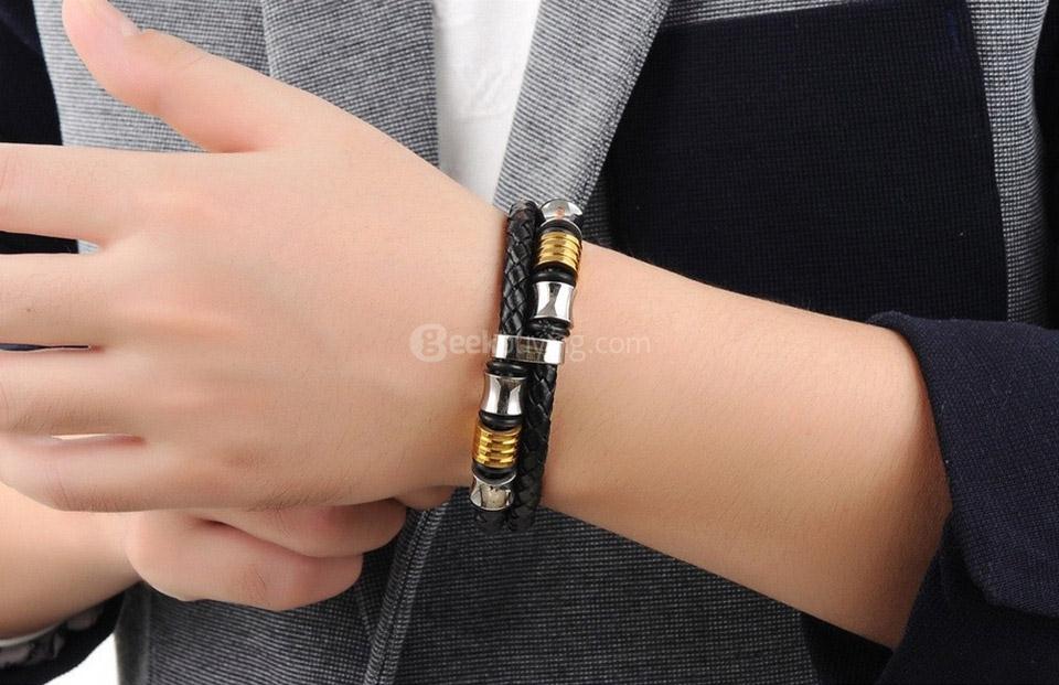 OPK PH887 Double Layer Handmade Leather Weaved Bracelet for Man Length 22CM