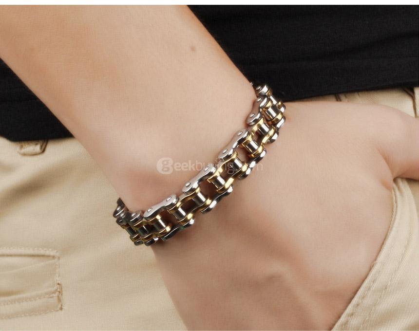 OPK Biker Stainless Steel Men Bracelet Chain Bracelet - Black + Silver