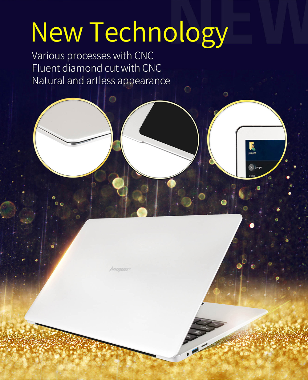 Jumper EZbook 3 Pro 13.3 Inch Laptop Intel Apollo Lake N3450 Quad Core 2.2GHz 6GB DDR3 64GB SSD Windows 10 Home OS 1080P FHD IPS Display - Silver