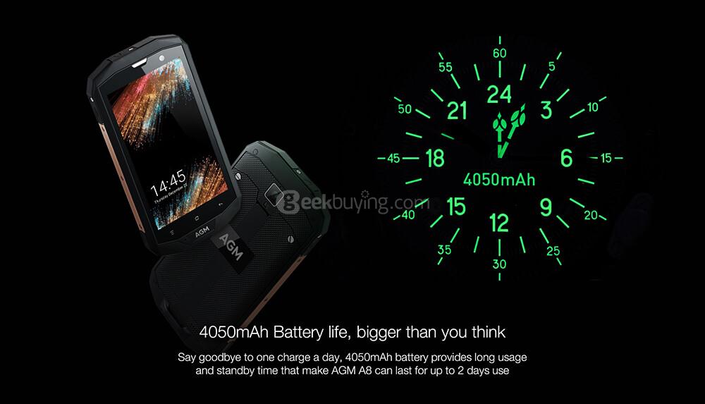 [HK Stock][US Version]AGM A8 5.0 Inch 4G LTE Smartphone IP68 Waterproof 3GB 32GB Qualcomm MSM8916 13.0MP Cam Android 7.0 OTG NFC 4050mAh - Gold