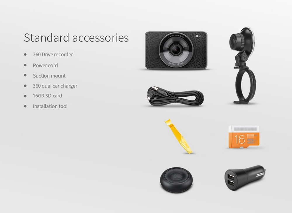 [HK Stock]360 J511 1080P Car DVR Camera Ambarella A12A55 3.0 Inch Screen 165 Degree Wide Angle  - Black