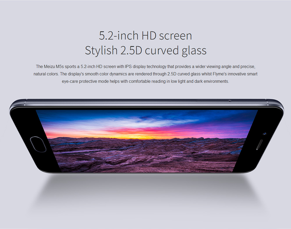 MEIZU M5S 5.2 Inch 3GB RAM 32GB ROM 5.0MP+13.0MP Cam MT6753 Octa Core 1.3GHz 4G LTE Flyme 5 Smartphone Quik Charge Metal Body Touch ID - Silver