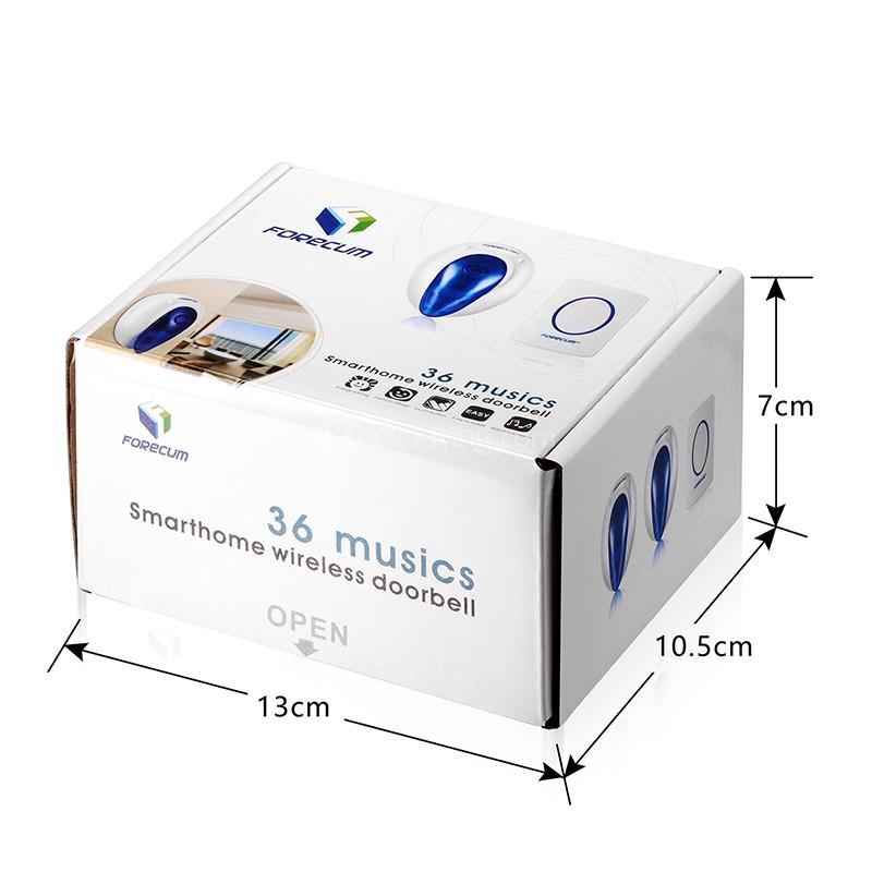 Forecum 8 Doorbell 36 Songs Waterresistant Wireless Remote Control with One Receiver Doorbell 300M