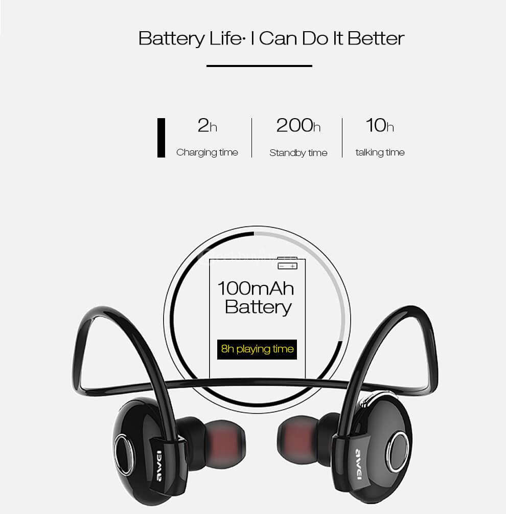 Awei A845BL Bluetooth V4.1 Neckband Earphones - Black