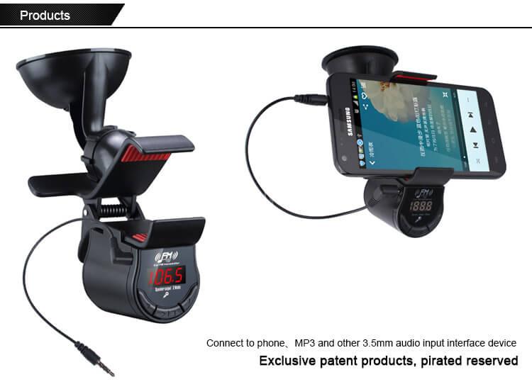 FM09 Car Handsfree FM Transmitter 360 Degree Rotation Phone Holder - Black