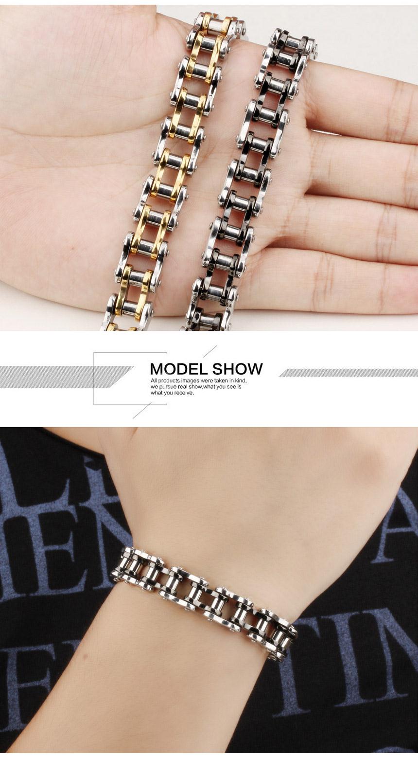 OPK Biker Stainless Steel Men Bracelet Chain Bracelet - Black + Silver